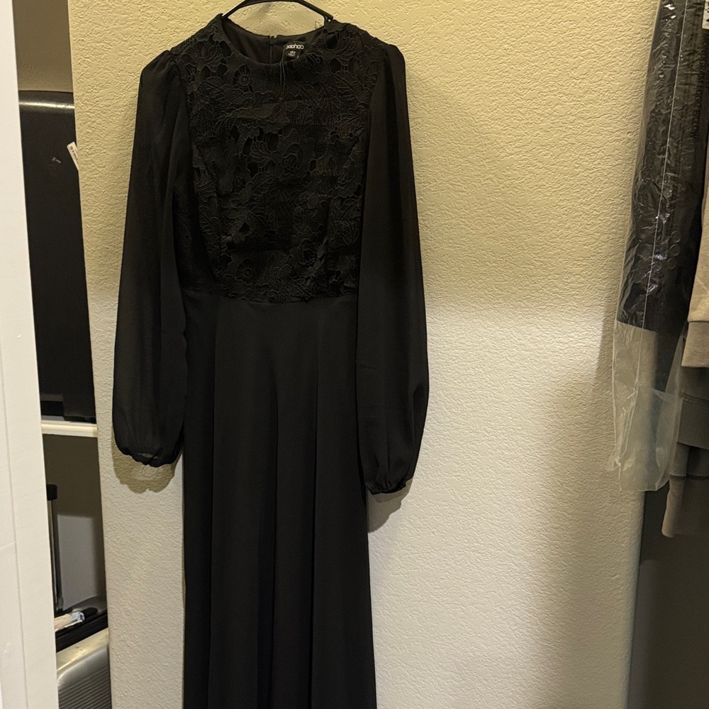 Boohoo Black Long Sleeve Lace Dress